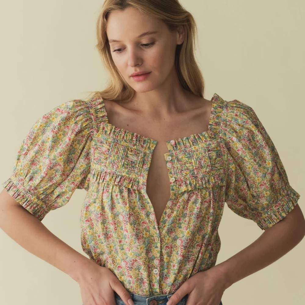 Dôen Farley Top in Chrysanthemum Sky Floral Size S